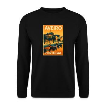 Aveiro Portugal – Retro Reiseposter Kanäle - Unisex Pullover - Schwarz - Vorne - Alina (178cm) & Michal (187cm)
