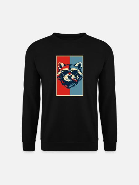 Raccoon Pop Art: Sunglasses Cigar - Unisex Sweatshirt - black