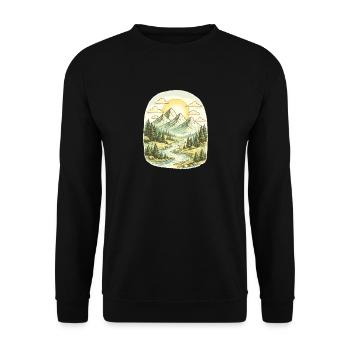 Mountain panorama morning light forest river - Unisex Sweatshirt - black - Front - Alina (178cm) & Michal (187cm)