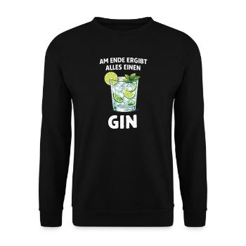 Am Ende ergibt alles einen Gin – Spruch - Unisex Pullover - Schwarz - Vorne - Alina (178cm) & Michal (187cm)