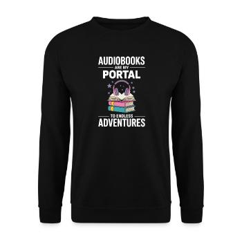 Les livres audio sont mon portail vers des aventures sans fin - Sweat-shirt Unisexe - noir - Devant - Alina (178cm) & Michal (187cm)