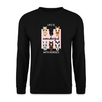 Joie du cheval : La vie est merveilleuse avec les chevaux - Sweat-shirt Unisexe - noir - Devant - Alina (178cm) & Michal (187cm)