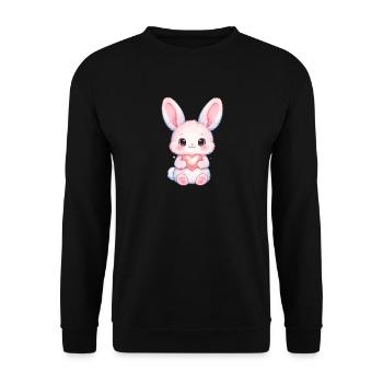 Zarter Hase mit Herzlicht - Unisex Pullover - Schwarz - Vorne - Alina (178cm) & Michal (187cm)