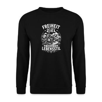 Freiheit ist ein Lebensstil Motorrad - Unisex Pullover - Schwarz - Vorne - Alina (178cm) & Michal (187cm)