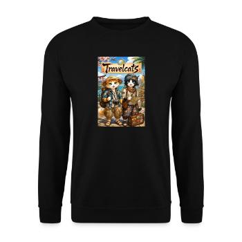 TravelCats: Katzen auf Entdeckungsreise - Unisex Pullover - Schwarz - Vorne - Alina (178cm) & Michal (187cm)