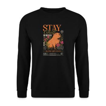 Stay Chill Capybara Motiv - Unisex Pullover - Schwarz - Vorne - Alina (178cm) & Michal (187cm)