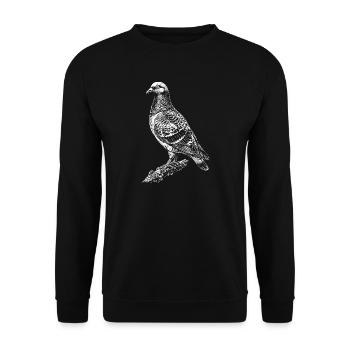 Linienzeichnung Taubenporträt auf Schwarz - Unisex Pullover - Schwarz - Vorne - Alina (178cm) & Michal (187cm)