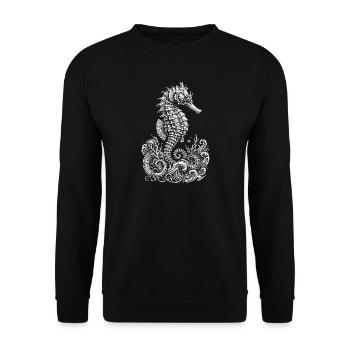 Ornate Seahorse Tide Silhouette - Unisex Sweatshirt - black - Front - Alina (178cm) & Michal (187cm)