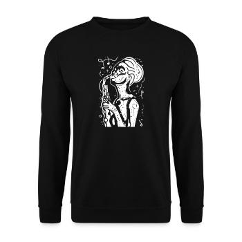 Saxophonistin Skizze - Unisex Pullover - Schwarz - Vorne - Alina (178cm) & Michal (187cm)