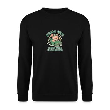 Steig ein Heute wird ein guter Tag - Unisex Pullover - Schwarz - Vorne - Alina (178cm) & Michal (187cm)
