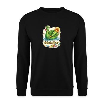 Schulanfang-Schwan mit Geschenk - Unisex Pullover - Schwarz - Vorne - Alina (178cm) & Michal (187cm)