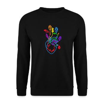 Blumenliebhaber, buntes botanisches Herz - Unisex Pullover - Schwarz - Vorne - Alina (178cm) & Michal (187cm)