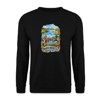 Dornumersiel Hafenidyll Strandbild - Unisex Pullover - Schwarz - Vorne - Alina (178cm) & Michal (187cm)