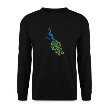 Pfau Krafttier & Art Deco T-Shirt für Alle - Unisex Pullover - Schwarz - Vorne - Alina (178cm) & Michal (187cm)