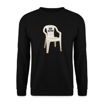 VIP Section – Plastikstuhl mit Größenwahn - Unisex Pullover - Schwarz - Vorne - Alina (178cm) & Michal (187cm)