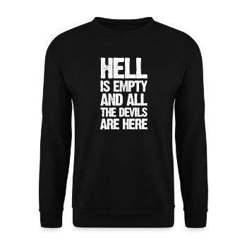 Die Hölle ist leer – Shakespeare-Zitat - Unisex Pullover - Schwarz - Vorne - Alina (178cm) & Michal (187cm)