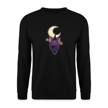 Schlafende Fledermaus auf dem Mond - Unisex Pullover - Schwarz - Vorne - Alina (178cm) & Michal (187cm)