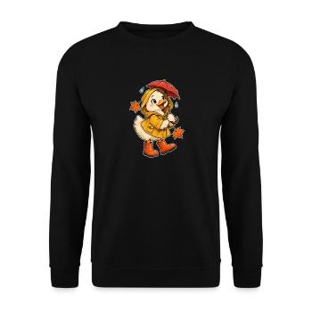 Ente in Regenstiefeln - Unisex Pullover - Schwarz - Vorne - Alina (178cm) & Michal (187cm)