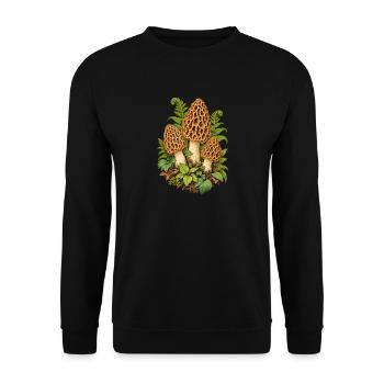 Morcheln im Frühlingswald - Unisex Pullover - Schwarz - Vorne - Alina (178cm) & Michal (187cm)
