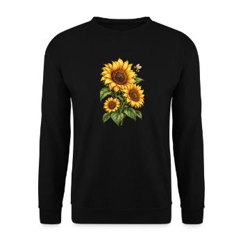 Sonnenblumen mit Hummel Gartenliebe - Unisex Pullover - Schwarz - Vorne - Alina (178cm) & Michal (187cm)