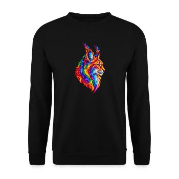 Flammender Regenbogen-Luchs - Unisex Pullover - Schwarz - Vorne - Alina (178cm) & Michal (187cm)