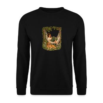 Auszeit mit Hund in der Hängematte - Unisex Pullover - Schwarz - Vorne - Alina (178cm) & Michal (187cm)