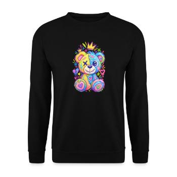 Nähtes und gekröntes Regenbogenbärenjungtier - Unisex Pullover - Schwarz - Vorne - Alina (178cm) & Michal (187cm)