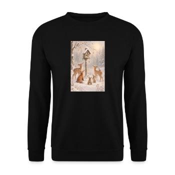Waldwinter: helle Fauna - Unisex Pullover - Schwarz - Vorne - Alina (178cm) & Michal (187cm)