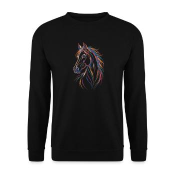 Mehrfarbiges Pferd – Bleistiftporträt - Unisex Pullover - Schwarz - Vorne - Alina (178cm) & Michal (187cm)