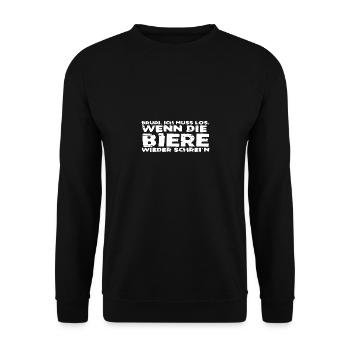 Brudi ich muss los, wenn die Biere wieder schrei'n - Unisex Pullover - Schwarz - Vorne - Alina (178cm) & Michal (187cm)