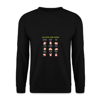 Schweine Sind Super! Süße Schweine Fakten - Unisex Pullover - Schwarz - Vorne - Alina (178cm) & Michal (187cm)