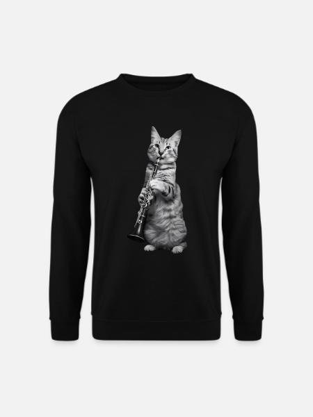 Katze Klarinette - Unisex Pullover - Schwarz