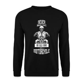 UNTERSCHÄTZE ALTEN MANN MOTORRAD RENTNER - Unisex Pullover - Schwarz - Vorne - Alina (178cm) & Michal (187cm)