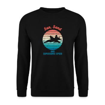 Fighter Jet On A Retro Sunset - Unisex Sweatshirt - black - Front - Alina (178cm) & Michal (187cm)