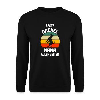 Retro Hunde Mama Muttertag Geschenk Dackel - Unisex Pullover - Schwarz - Vorne - Alina (178cm) & Michal (187cm)