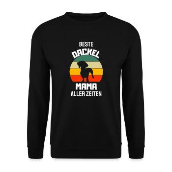 Hunde Mama Hundebesitzer Geschenk Retro Dackel - Unisex Pullover - Schwarz - Vorne - Alina (178cm) & Michal (187cm)