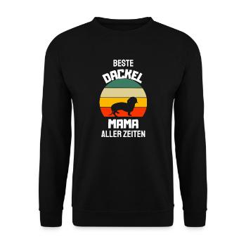 Beste Hunde Mama Hundeliebhaber Retro Dackel - Unisex Pullover - Schwarz - Vorne - Alina (178cm) & Michal (187cm)