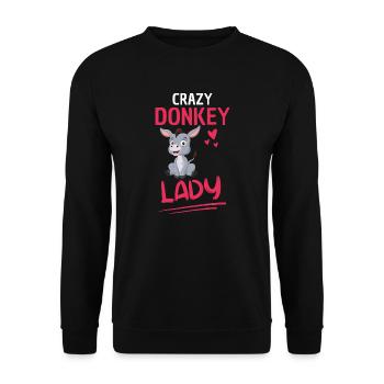 Crazy Donkey Lady Farm Animal Gift Donkey - Unisex Sweatshirt - black - Front - Alina (178cm) & Michal (187cm)