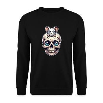 Skull with cute little mouse on forehead - Unisex Sweatshirt - black - Front - Alina (178cm) & Michal (187cm)