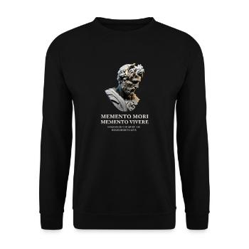 Memento Mori Memento Vivere – Büsten Design - Unisex Pullover - Schwarz - Vorne - Alina (178cm) & Michal (187cm)