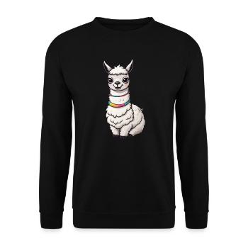 Süßes Lama Sticker - Unisex Pullover - Schwarz - Vorne - Alina (178cm) & Michal (187cm)