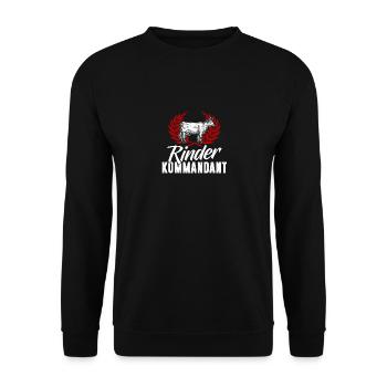 Kuh Tier Kühe Bauernhof Geschenk · Kommandant - Unisex Pullover - Schwarz - Vorne - Alina (178cm) & Michal (187cm)