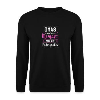 Oma Großmutter Enkel Geschenk · Puderzucker - Unisex Pullover - Schwarz - Vorne - Alina (178cm) & Michal (187cm)