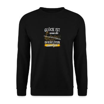 Querflöte Musiker Flöte Geschenk · Glück - Unisex Pullover - Schwarz - Vorne - Alina (178cm) & Michal (187cm)