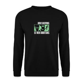 Feuerwehr Brandbekämpfung Geschenk · Arbeitsweg - Unisex Pullover - Schwarz - Vorne - Alina (178cm) & Michal (187cm)