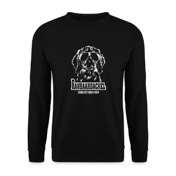 RAUHAARDACKEL coolest dog Wilsigns Geschenk Hunde - Unisex Pullover - Schwarz - Vorne - Alina (178cm) & Michal (187cm)