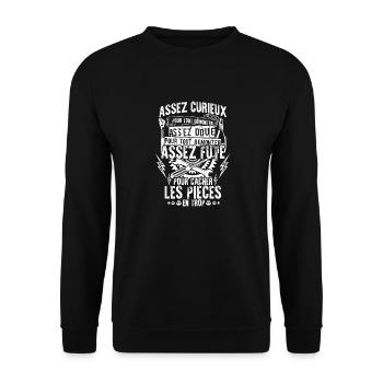 Mécanicien: Curieux, doué et futé - Sweat-shirt Unisexe - noir - Devant - Alina (178cm) & Michal (187cm)