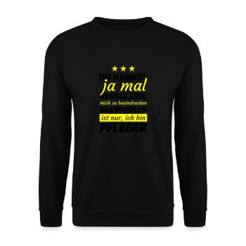 Pfleger Geschenk - Unisex Pullover - Schwarz - Vorne - Alina (178cm) & Michal (187cm)