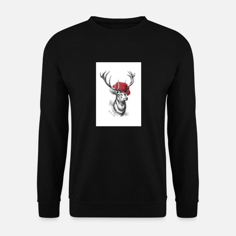 Hirsch mit Hut - Unisex Pullover - Schwarz