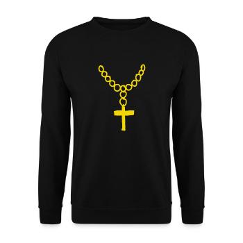 Gold chain with cross - Unisex Sweatshirt - black - Front - Alina (178cm) & Michal (187cm)
